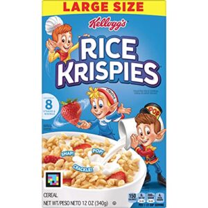 Kellogg's Rice Krispies Cold Breakfast Cereal, 8 Vitamins and Minerals, Rice Krispies Treats, Large Size, Original, 12Oz Box (1 Box)