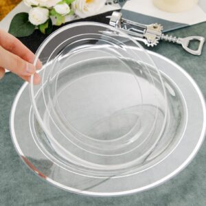 I00000 96 Pieces Clear Silver Plastic Plates, Clear Disposable Plates with Silver Rim Heavy Duty Fancy Wedding Party Plates Include 48 Dinner Plates 10.25" and 48 Dessert Appetizer Plates 7.5"