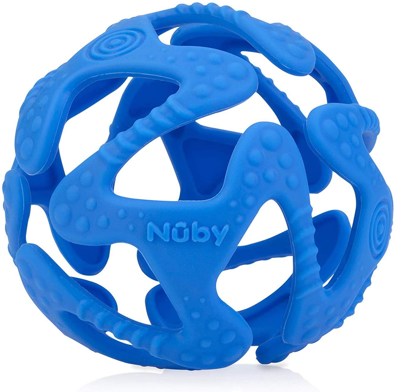 Nuby 100% Silicone Tuggy Teether Ball, 6 Months +, Colors May Vary 1 Count (Pack of 1)