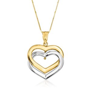 ross-simons 14kt 2-tone gold interlocking hearts pendant necklace. 18 inches