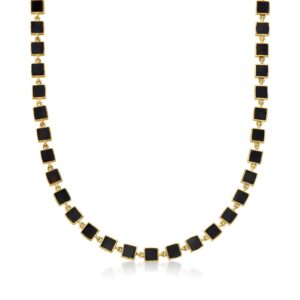 ross-simons black onyx station necklace in 18kt yellow gold over sterling silver. 18 inches