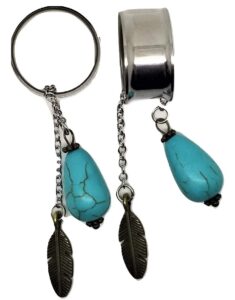 pierced republic dangle turquoise bead ear plugs - stainless steel screw-on - 6 sizes - *pair (00 gauge (10mm))