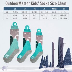 OutdoorMaster Kids Ski Socks - Merino Wool Blend, Over the Calf Design (S, Green - 2)