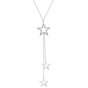 DAOCHONG S925 Sterling Silver Long Stars Statement Necklace Pendant for Women Chain Sweater Jewelry