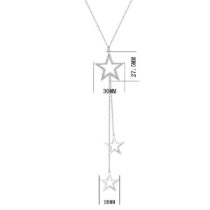 DAOCHONG S925 Sterling Silver Long Stars Statement Necklace Pendant for Women Chain Sweater Jewelry