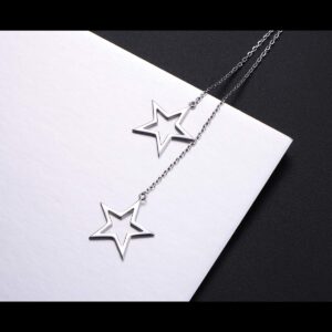 DAOCHONG S925 Sterling Silver Long Stars Statement Necklace Pendant for Women Chain Sweater Jewelry