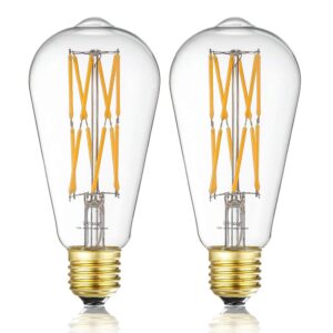 Leools 10W Edison Style Vintage LED Filament Light Bulb,100 Watt Equivalent Light Bulbs,Dimmable,Warm White 2700K,1200LM,ST64, E26 Medium Base Lamp, Antique Shape, (2 Pack)