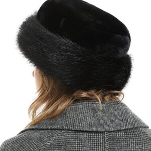 Soul Young Women's Leopard Faux Fur Hat with Fleece and Elastic for Winter(One Size,Black)