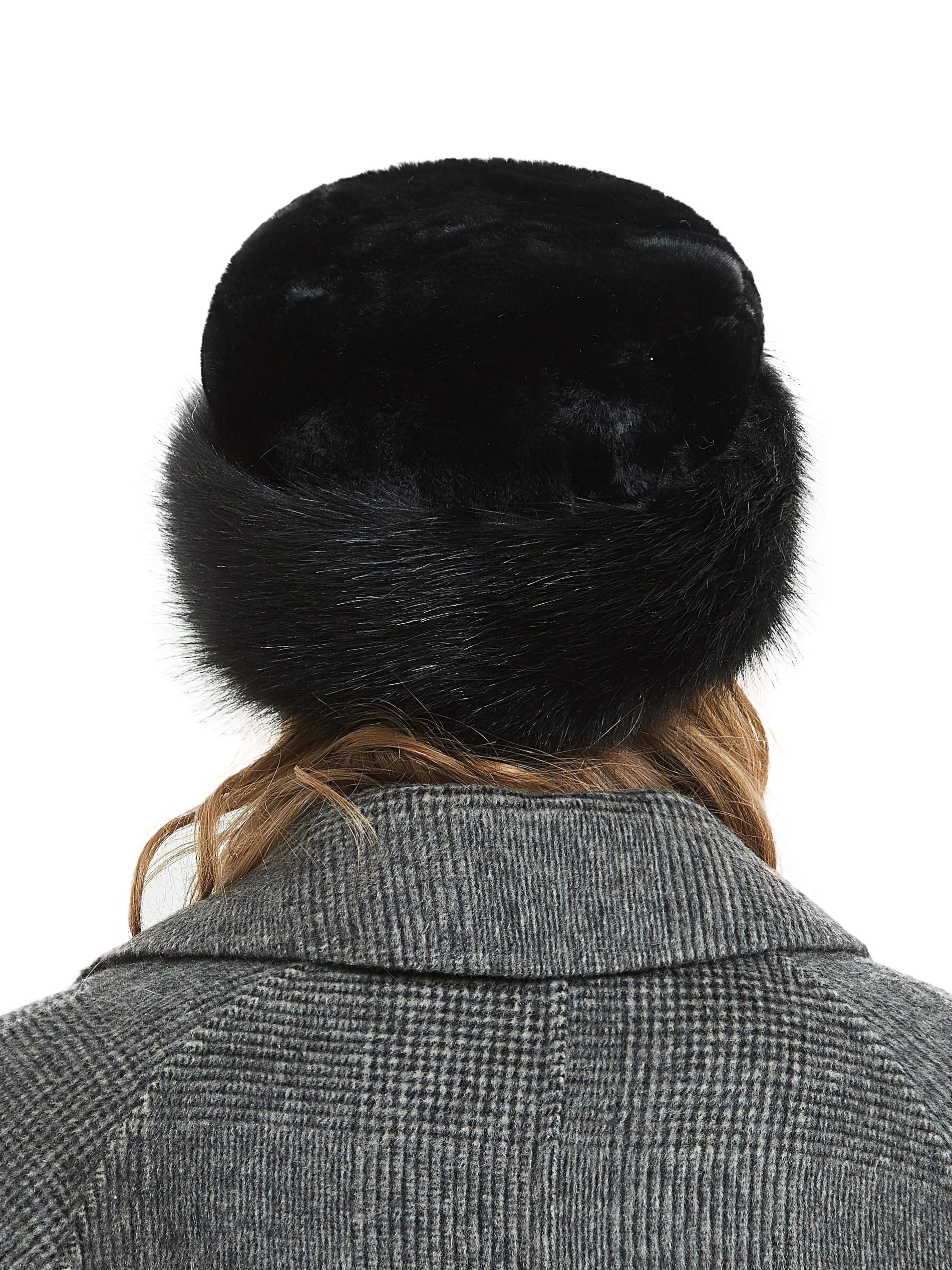 Soul Young Women's Leopard Faux Fur Hat with Fleece and Elastic for Winter(One Size,Black)