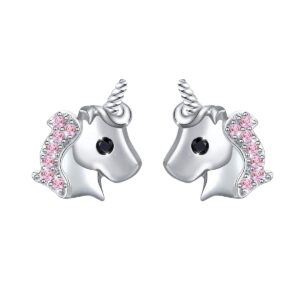 925 Sterling Silver Unicorn Gift Cute Cz Unicorn Stud Earrings Jewelry for Women Girls Kids Children Daughter Gift (Pink)