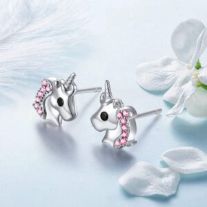 925 Sterling Silver Unicorn Gift Cute Cz Unicorn Stud Earrings Jewelry for Women Girls Kids Children Daughter Gift (Pink)