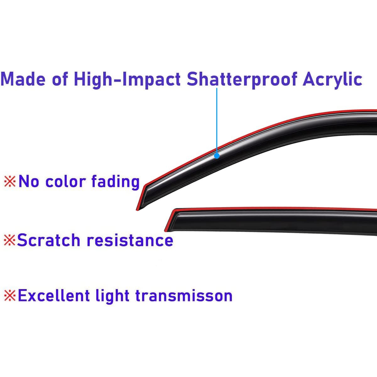 Lightronic WV94423 Side Window Visor Deflector Rain Guard, Dark Smoke, 4-Pieces Set, Fits 1999-2011 Ford Ranger SuperCab with Fixed Window, 1999-2008 Mazda B3000, 1999-2010 Mazda B4000, Extended Cab