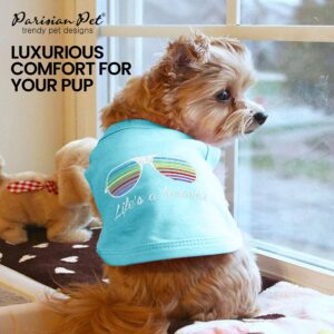 Parisian Pet Dog Tshirt - Embroidered “Life’s a Beach“ Dog Shirt - Lightweight Dog Tank Top- 100% Cotton, Dog Tee Shirts - Summer Dog Clothes - Machine Washable Dog Shirt for Large Dogs -2XL