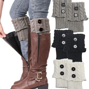 Winter Cable Knit Leg Warmers, Short Women Crochet Boot, Black, Size Normal