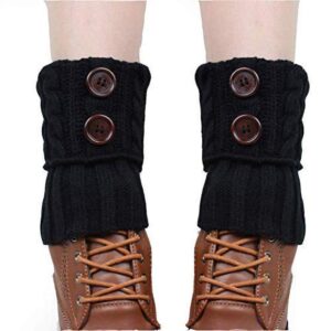 Winter Cable Knit Leg Warmers, Short Women Crochet Boot, Black, Size Normal