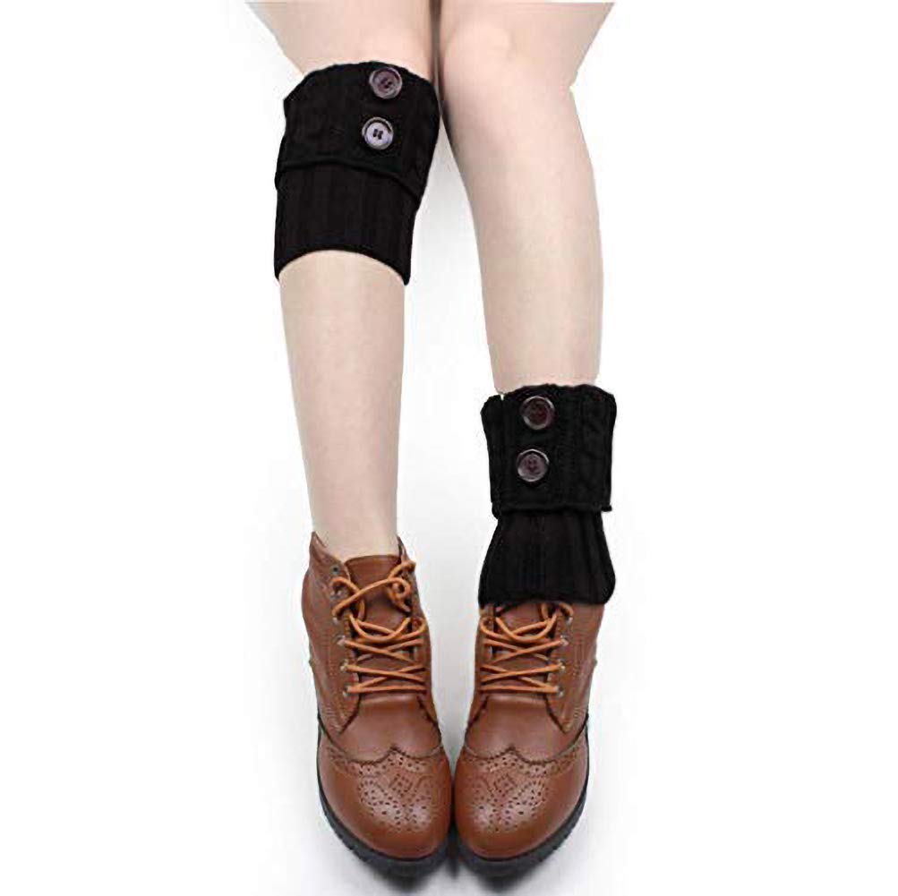 Winter Cable Knit Leg Warmers, Short Women Crochet Boot, Black, Size Normal