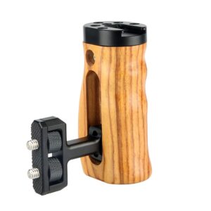 NICEYRIG Universal Side Wooden Handle Handgrip with Cold Shoe for DSLR Camera Cage