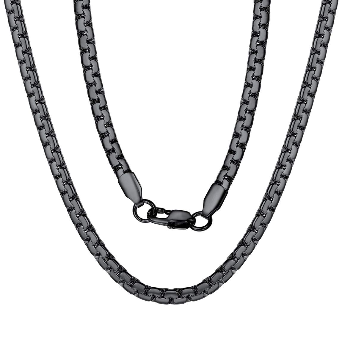 Black Flat Chain Male Necklace 18 Inch 4mm Hip Hop Jewelry Gift for Men