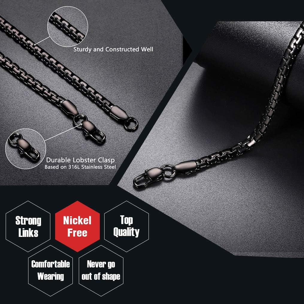 Black Flat Chain Male Necklace 18 Inch 4mm Hip Hop Jewelry Gift for Men