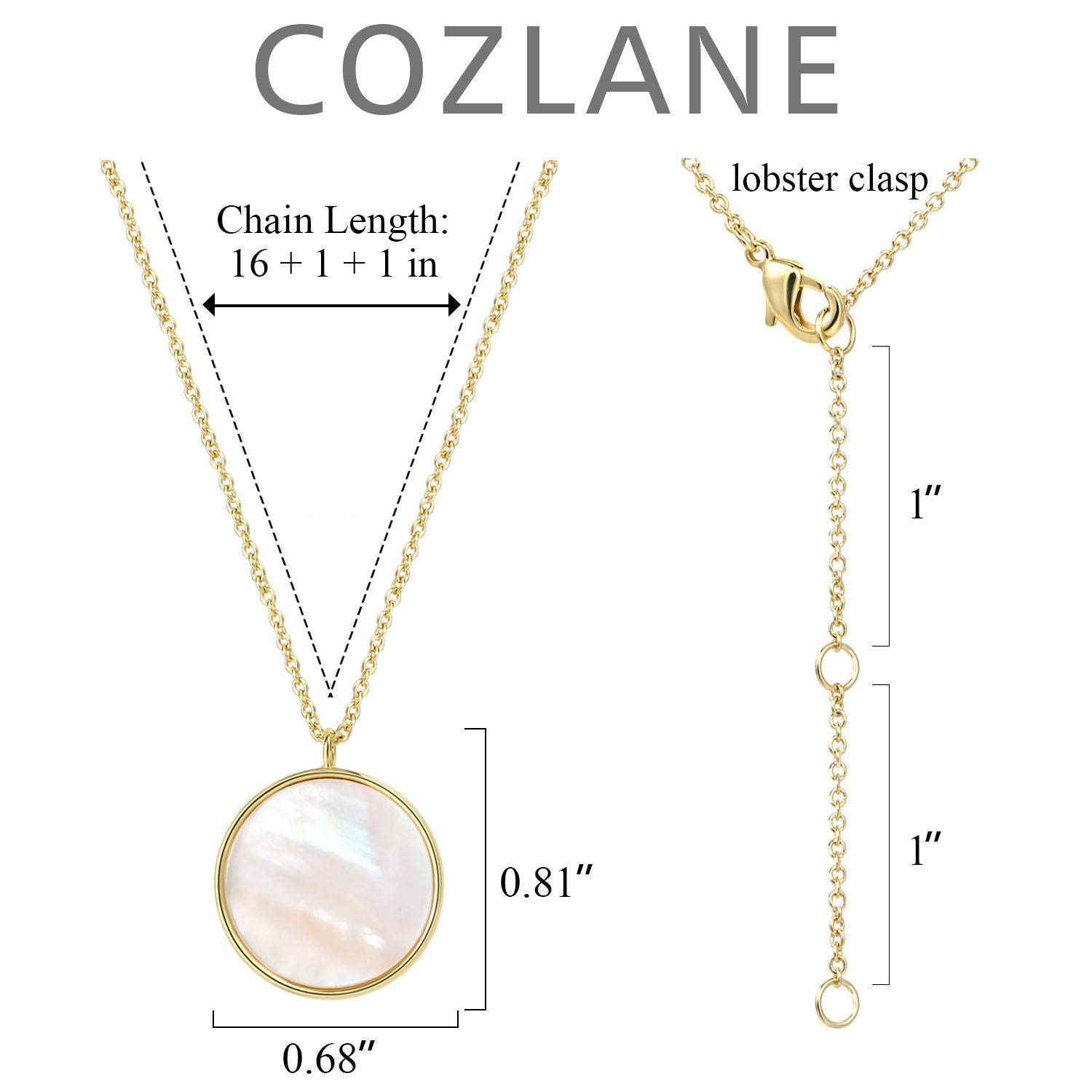 COZLANE 14k Gold Plated Mother of Pearl Shell Pendant Necklaces | Double Sided Round Pendant Necklaces Cute Pendant Necklaces for Women