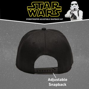 Disney mens Star Wars Embroidered Logo and Stormtrooper All Over Adjustable Snapback Baseball Hat with Flat Brim Black White One Size, Black, One Size US