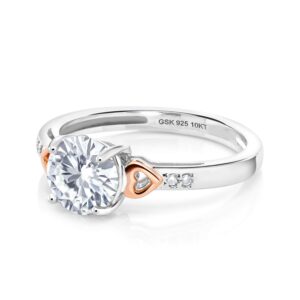 Gem Stone King 925 Silver and 10K Rose Gold Forever Classic Moissanite From Charles & Colvard and Diamond Solitaire Engagement Ring For Women (1.03 Ct, Round 6.5MM, Available in Size 5-9)