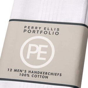 Perry Ellis 12 Pack Handkerchief (100% Cotton White with Satin Border, 16" x 16")