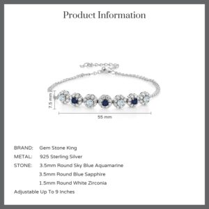 Gem Stone King 925 Sterling Silver Sky Blue Aquamarine and Blue Sapphire Tennis Bracelet For Women (2.27 Cttw, Gemstone March Birthstone, 7 Inch with 2 Inch Extender)