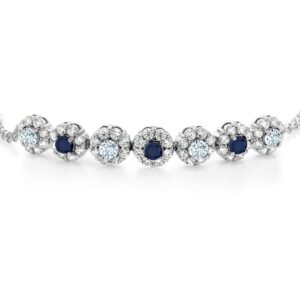 Gem Stone King 925 Sterling Silver Sky Blue Aquamarine and Blue Sapphire Tennis Bracelet For Women (2.27 Cttw, Gemstone March Birthstone, 7 Inch with 2 Inch Extender)