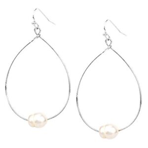 pomina lightweight pearl hoop earrings, gold teardrop pearl dangle drop earrings for women (rhodium)