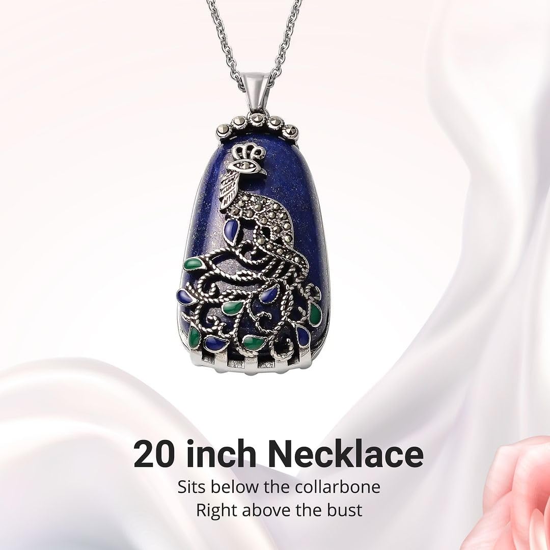 Shop LC Blue Lapis Lazuli Marcasite Peacock Necklace for Women Pendant Jewelry Chain 20" Birthday Gifts for Women