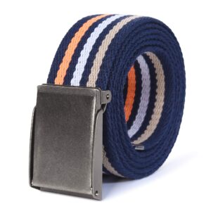 mile high life canvas web belt | cut to fit up to 52" | flip-top matte silver nickel buckle (navy white)