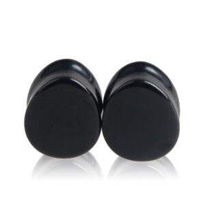 hqla 1 pair teardrop black obsidian natural stone plug tunnels ear gauges expanders stretcher body piercings (7/8"(22mm))