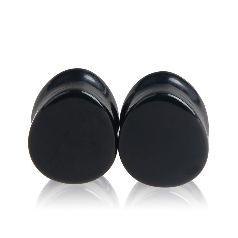 HQLA 1 Pair Teardrop Black Obsidian Natural Stone Plug Tunnels Ear Gauges Expanders Stretcher Body Piercings (7/8"(22mm))