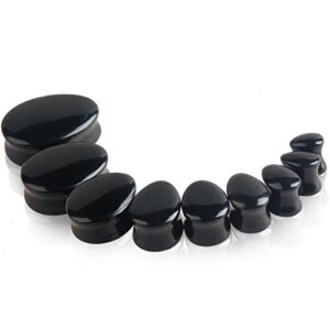 HQLA 1 Pair Teardrop Black Obsidian Natural Stone Plug Tunnels Ear Gauges Expanders Stretcher Body Piercings (7/8"(22mm))