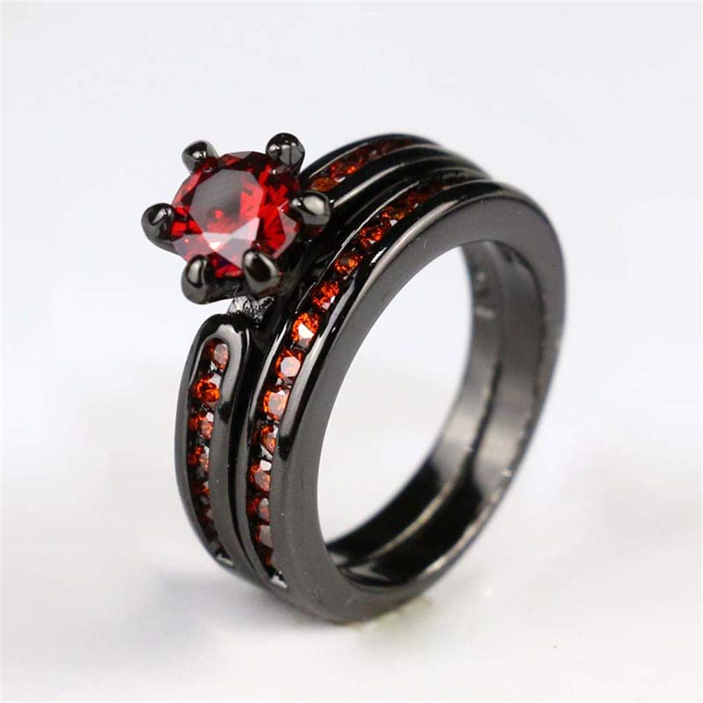 Gy Jewelry Two Rings His and Hers Wedding Ring Sets Couples Rings Women's 2PC Black Gold Filled Red Agate Cubic Zirconia Wedding Engagement Ring Bridal Sets & Men's Tungsten Carbide Wedding Band