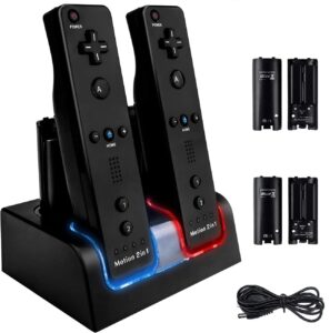 techken 4 charging ports charging station for wii controller, includes 4 rechargeable batteries wii charger wii charger docking station (updated version)