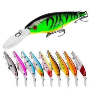 OriGlam 10 Pack Fishing Lures Hard Baits, 3D Eyes Minnow Fishing Lures Crankbait, Swimbait Fishing Tackle Lure Kit for Freshwater/Saltwater/Topwater, Bass, Trout, Walleye, Redfish