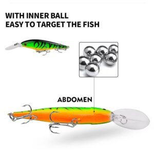 OriGlam 10 Pack Fishing Lures Hard Baits, 3D Eyes Minnow Fishing Lures Crankbait, Swimbait Fishing Tackle Lure Kit for Freshwater/Saltwater/Topwater, Bass, Trout, Walleye, Redfish