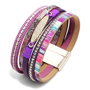 Inspirational Tree of Life Leather Bracelets for Women Boho Jewelry Gifts for Women Wristbands Cuff Bracelet Purple