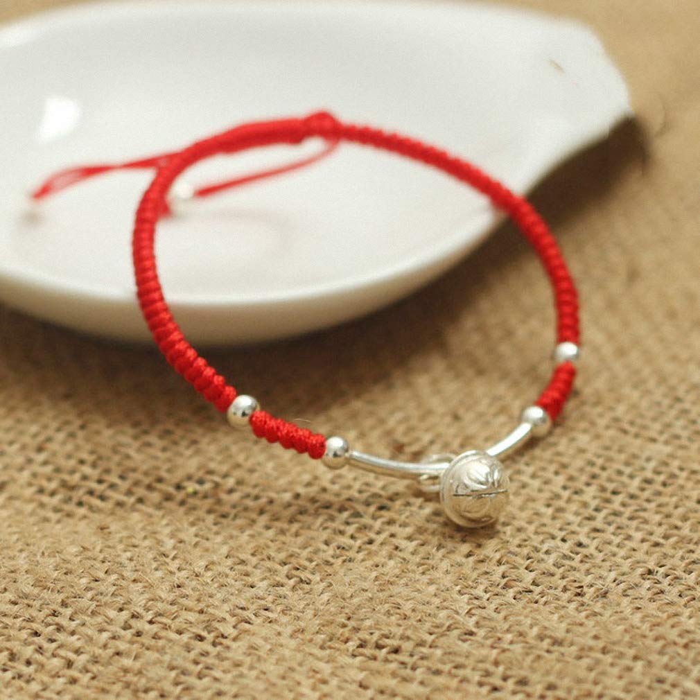 Protection Bracelet for Women and Men Real 925 Sterling Silver Lucky Bell Amulet Red Rope Bracelet Handmade String Adjustable Jewelry Gift Red