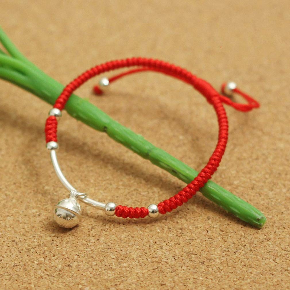 Protection Bracelet for Women and Men Real 925 Sterling Silver Lucky Bell Amulet Red Rope Bracelet Handmade String Adjustable Jewelry Gift Red