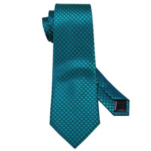 Barry.Wang Mens Tie Silk Tie Pocket Square Cufflinks Set Woven Designer Teal