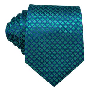 Barry.Wang Mens Tie Silk Tie Pocket Square Cufflinks Set Woven Designer Teal