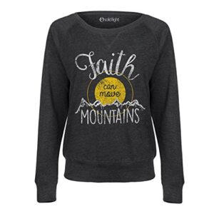 Instant Message - Faith Can Move Mountains - Ladies Lightweight French Terry Pullover - Size Medium Heather Charcoal