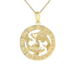 calirosejewelry 14k yellow gold pisces zodiac pendant necklace, 22"