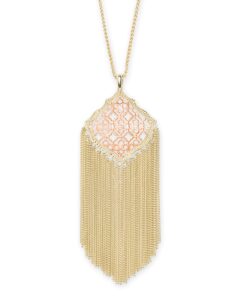 kendra scott kingston long pendant fringe necklace for women in mixed metal filigree, fashion jewelry, 14k gold-plated and 14k rose gold-plated