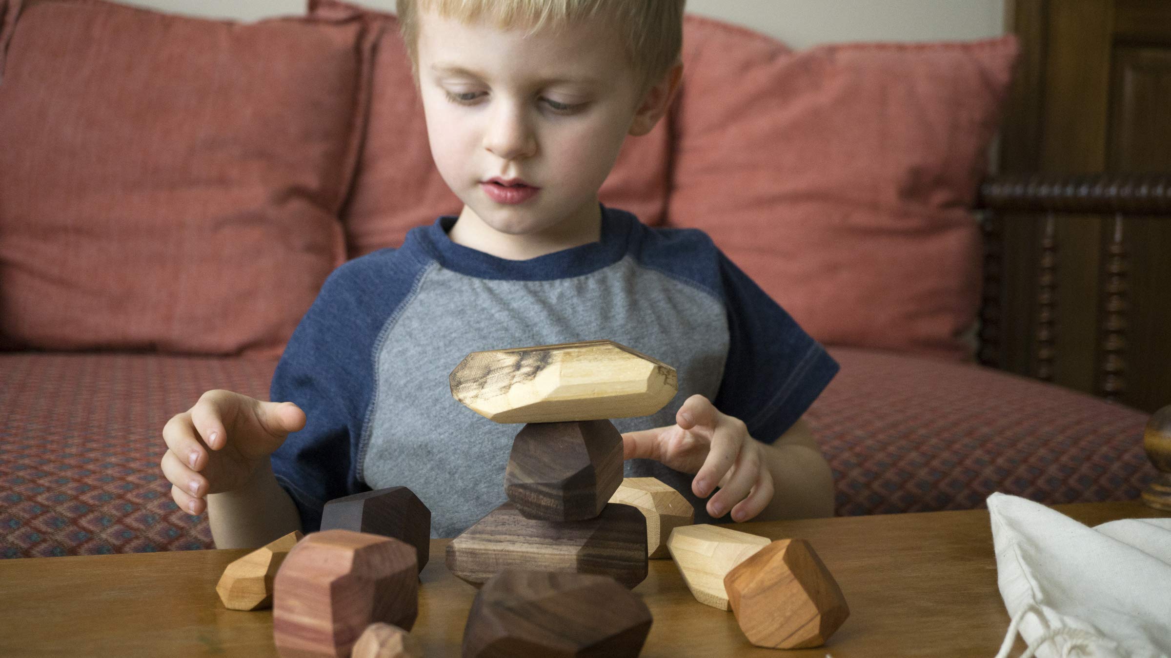 Tumi Ishi 11 Piece Wood Rock Set - Mixed Wood Species - Balancing Blocks - Natural Wood Toy - Organic Jojoba oil and Beeswax Finish - Handmade Wooden Toys - Sensory Toy - USA Made - Personalizable