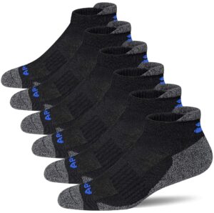 aptyid men's performance cushion ankle athletic running socks, black, size 9-12, 6 pairs