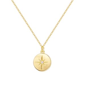 s.leaf compass necklace gold coin necklace starburst disc pendant necklace for woman (14k gold plated)